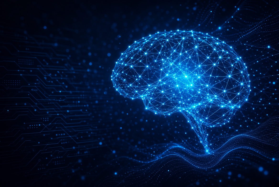 Neural network visualization representing AGI